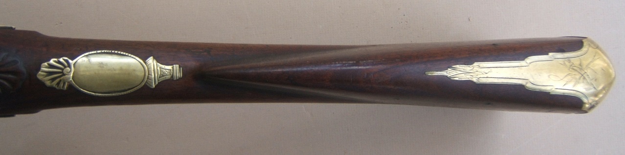 A FINE QUALITY AMERICAN REVOLUTIONARY WAR PERIOD ENGLISH OFFICERS BRASS BARREL FLINTLOCK BLUNDERBUSS, by BLYTHE ca. 1770 (POSSIBLY OWNED BY ABRAHAM CAYLER: THE LAST COLONIAL ENGLISH MAYOR OF ALBANY, NY) view 6