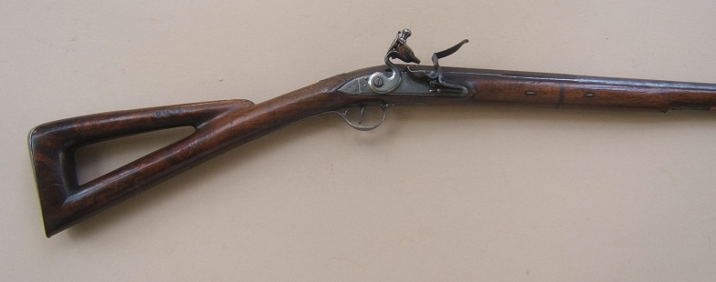 AN UNUSUAL SKELETON-STOCK ENGLISH FLINTLOCK TAKE-DOWN FOWLER, by BATE, ca. 1770 view 5