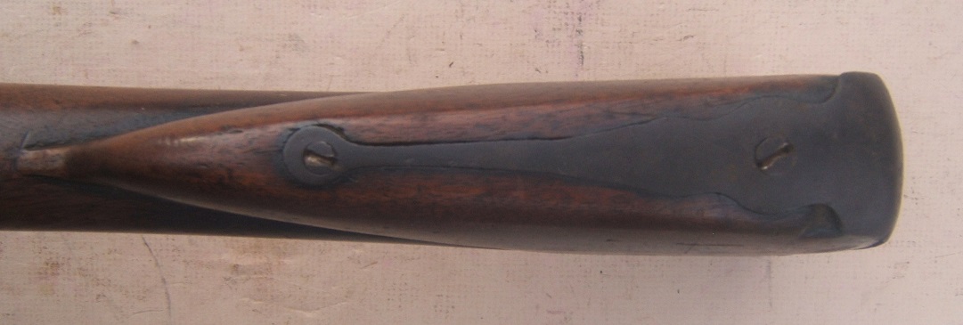 A VERY GOOD & SCARCE COLONIAL PERIOD AMERICAN FLINTLOCK MUSKET w/ SOLDIER/OWNER-CARVED INITIALS, ca. 1750 view 7