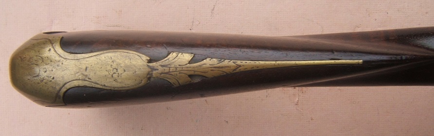 AN EARLY & SCARCE RIFLED BARREL TIGER MAPLE STOCK RIFLED BARREL COLONIAL PERIOD NEW ENGLAND LONG FOWLER, ca. 1750 view 4