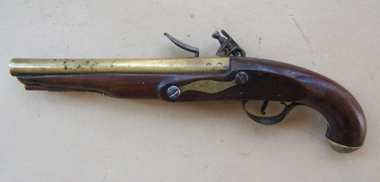 A VERY RARE AMERICAN REVOLUTIONARY WAR/COLONIAL PERIOD BRASS BARREL FLINTLOCK OFFICERS PISTOL, ca. 1770s view 2