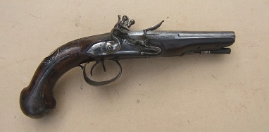 A VERY GOOD REVOLUTIONARY WAR PERIOD FRENCH DOUBLE BARREL FLINTLOCK OFFICER'S PISTOL, ca. 1760 view 1