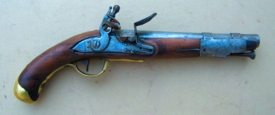 A VERY GOOD AMERICAN-USED REVOLUTIONARY WAR PERIOD FRENCH MODEL 1763/66 TYPE II FLINTLOCK PISTOL, Dtd. 17(74) view 1