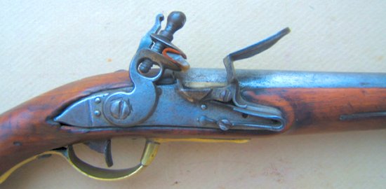 A VERY GOOD AMERICAN-USED REVOLUTIONARY WAR PERIOD FRENCH MODEL 1763/66 TYPE II FLINTLOCK PISTOL, Dtd. 17(74) view 3