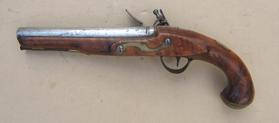 A VERY GOOD BRASS MOUNTED COLONIAL/REVOLUTIONARY PERIOD ENGLISH FLINTLOCK OFFICER'S PISTOL, by RICHARDS, ca. 1770s view 2