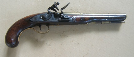 AN EARLY FEDERAL/WAR OF 1812 PERIOD AMERICAN SECONDARY MARTIAL BRASS BARREL FLINTLOCK PISTOL, ca. 1800 view 1