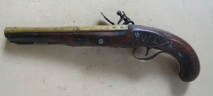 AN EARLY FEDERAL/WAR OF 1812 PERIOD AMERICAN SECONDARY MARTIAL BRASS BARREL FLINTLOCK PISTOL, ca. 1800 view 2