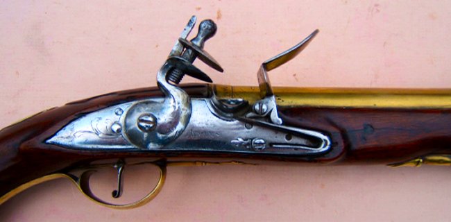 A FINE REVOLUTIONARY WAR PERIOD BRASS BARREL BLUNDERBUSS PISTOL BY ADAMS, ca. 1770s view 3