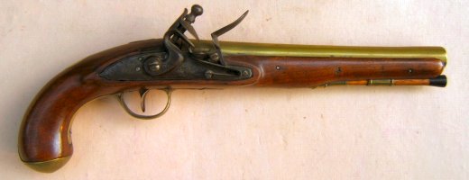 A FINE FEDERAL/WAR OF 1812 PERIOD BRASS BARREL AMERICAN SECONDARY MARTIAL FLINTLOCK PISTOL, ca. 1800-1810 view 1