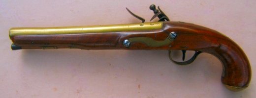 A FINE FEDERAL/WAR OF 1812 PERIOD BRASS BARREL AMERICAN SECONDARY MARTIAL FLINTLOCK PISTOL, ca. 1800-1810 view 2