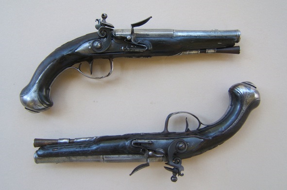 A FINE PAIR OF REVOLUTIONARY WAR PERIOD FRENCH FLINTLOCK OFFICER'S PISTOLS, by LeCLERC ca. 1760-1770s view 1