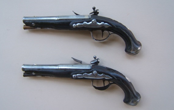 A FINE PAIR OF REVOLUTIONARY WAR PERIOD FRENCH FLINTLOCK OFFICER'S PISTOLS, by LeCLERC ca. 1760-1770s view 2