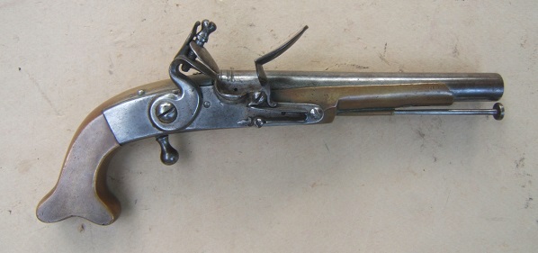 A VERY FINE+ SCARCE AMERICAN REVOLUTIONARY WAR PERIOD REGULATION-PATTERN SCOTTISH HIGHLAND ALL-METAL FLINTLOCK BELT PISTOL, by JOHN WATERS, ca. 1770s view 1