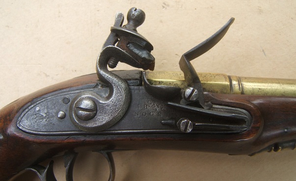 A FINE NAPOLEONIC WAR PERIOD BRASS BARREL FLINTLOCK BLUNDERBUSS (NAVAL-OFFICERS) PISTOL, BY HENRY NOCK, ca. 1810s view 3