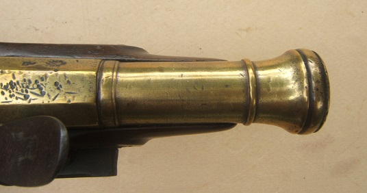 A FINE NAPOLEONIC WAR PERIOD BRASS BARREL FLINTLOCK BLUNDERBUSS (NAVAL-OFFICERS) PISTOL, BY HENRY NOCK, ca. 1810sview 4