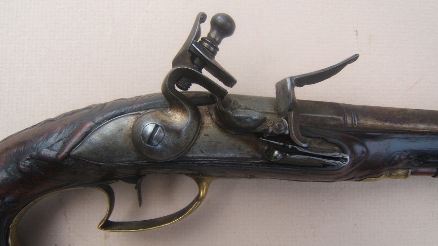 AN EARLY PENNSYLVANIA-GERMAN/GERMAN REVOLUTIONARY WAR PERIOD RIFLED-BARREL FLINTLOCK KENTUCKY-TYPE PISTOL, by MICHAEL BAUER/PAUER, ca. 1770 view 3