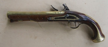 A FINE QUALITY REVOLUTIONARY WAR PERIOD ENGLISH BRASS BARREL BLUNDERBUSS PISTOL W/ BRITISH NAVAL INSCRIPTION, BY I. PARR, ca. 1770 view 2