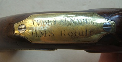 A FINE QUALITY REVOLUTIONARY WAR PERIOD ENGLISH BRASS BARREL BLUNDERBUSS PISTOL W/ BRITISH NAVAL INSCRIPTION, BY I. PARR, ca. 1770  view 4