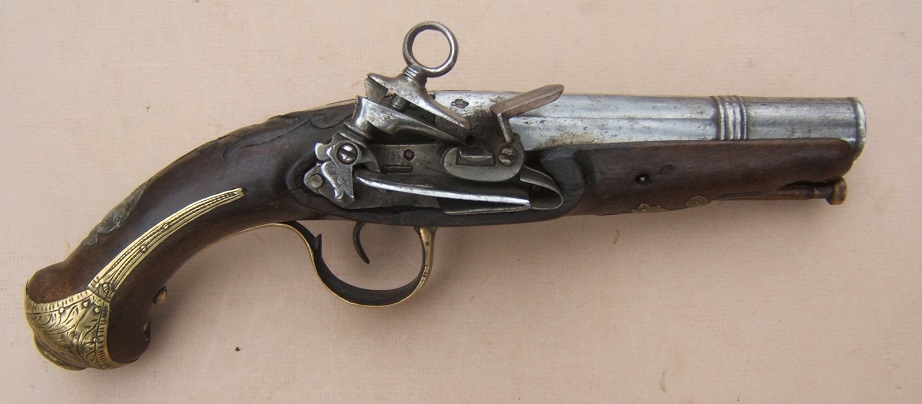 A MID-18th CENTURY SPANISH/SPANISH-COLONIAL MIQUELET OFFICERS LARGE/MUSKET-BORE BELT PISTOL, ca. 1770 view 1