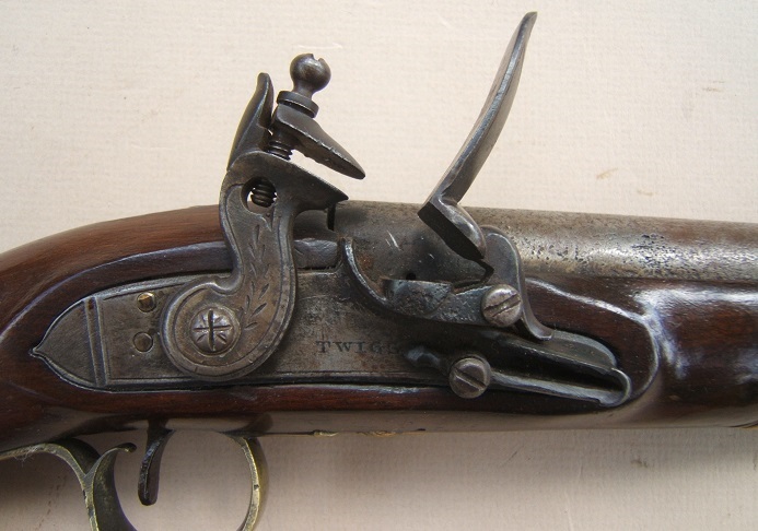 A GOOD+ WAR OF 1812/NAPOLEONIC PERIOD FLINTLOCK OFFICERS PISTOL BY TWIGG, ca. 1790 view 3