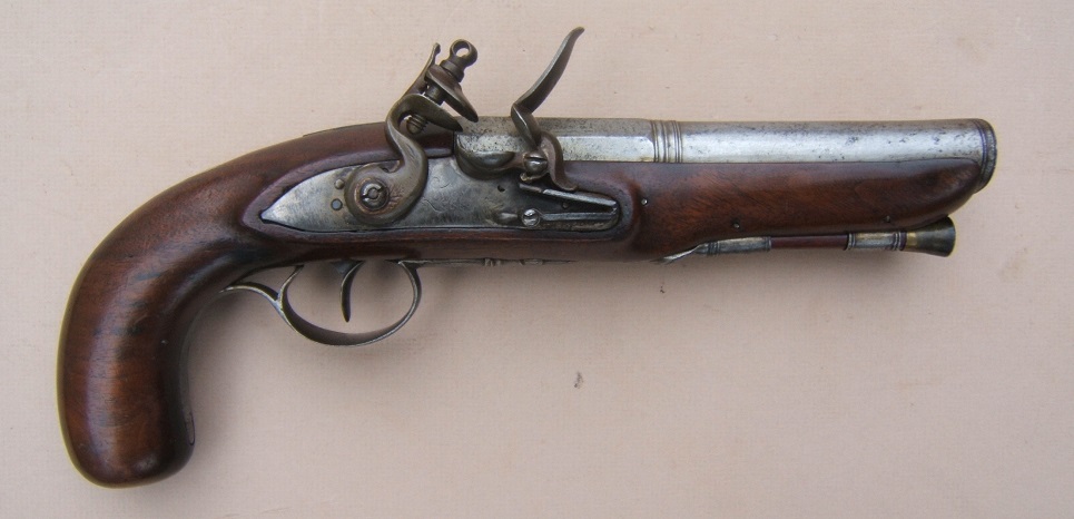 A FINE IRON ELLIPTICAL BARREL BLUNDERBUSS PISTOL, BY LAMBERT w/ M. B. WALSH INSCRIPTION, ca. 1800 view 1