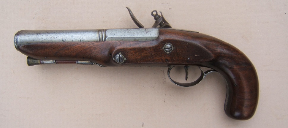 A FINE IRON ELLIPTICAL BARREL BLUNDERBUSS PISTOL, BY LAMBERT w/ M. B. WALSH INSCRIPTION, ca. 1800 view 2