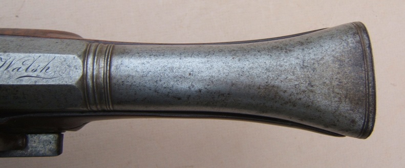 A FINE IRON ELLIPTICAL BARREL BLUNDERBUSS PISTOL, BY LAMBERT w/ M. B. WALSH INSCRIPTION, ca. 1800 view 5