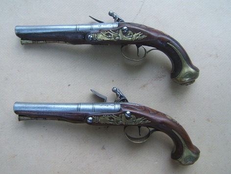 A FINE PAIR OF FRENCH & INDIAN/AMERICAN REVOLUTIONARY WAR PERIOD ENGLISH FLINTLOCK OFFICER'S PISTOLS by 