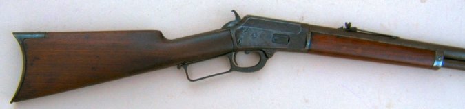 COWBOY MARLIN MODEL 1889 LEVER ACTION RIFLE & ORIGINAL LEATHER RIFLE-SCABBARD, Sn. 10,6XX view 1