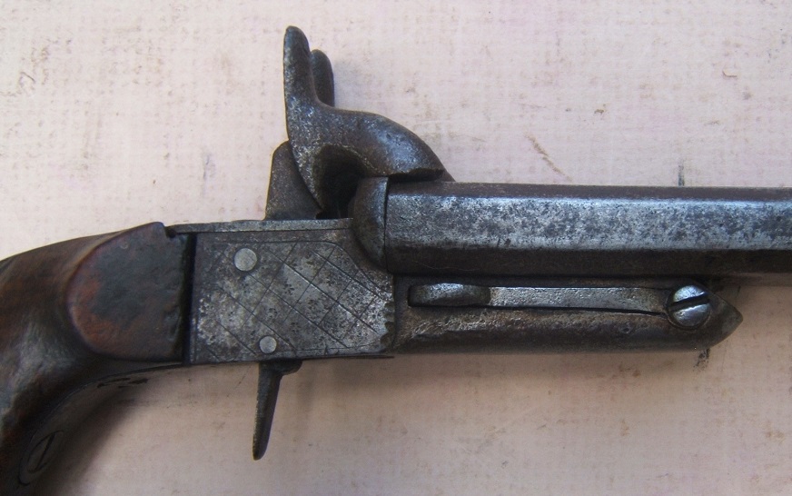 A GOOD 19TH CENTURY CONTINENTAL DOUBLE BARREL PIN-FIRE PISTOL, ca. 1860 view 3