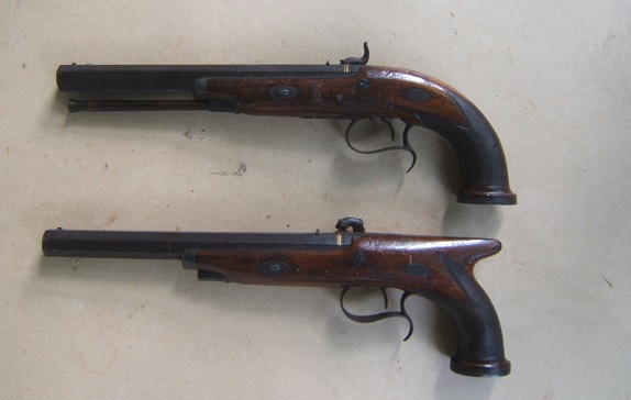 A GOOD+ BRACE/PAIR OF ENGLISH PERCUSSION DUELLING/TARGET PISTOLS, BY 