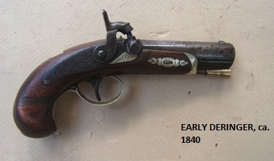 A VERY GOOD & SCARCE EARLY TYPE ORIGINAL HENRY DERINGER MEDIUM-SIZED POCKET PISTOL, ca. 1840 view 1