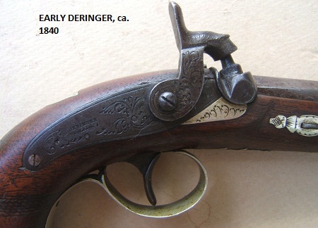 A VERY GOOD & SCARCE EARLY TYPE ORIGINAL HENRY DERINGER MEDIUM-SIZED POCKET PISTOL, ca. 1840view 3