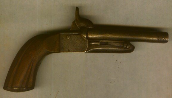 A FINE MID 19th CENTURY SIDE by SIDE DOUBLE BARREL 7mm PINFIRE SPANISH BREAK-BARREL POCKET PISTOL, by ALBERDI OF EIBAR, ca. 1850s view 1