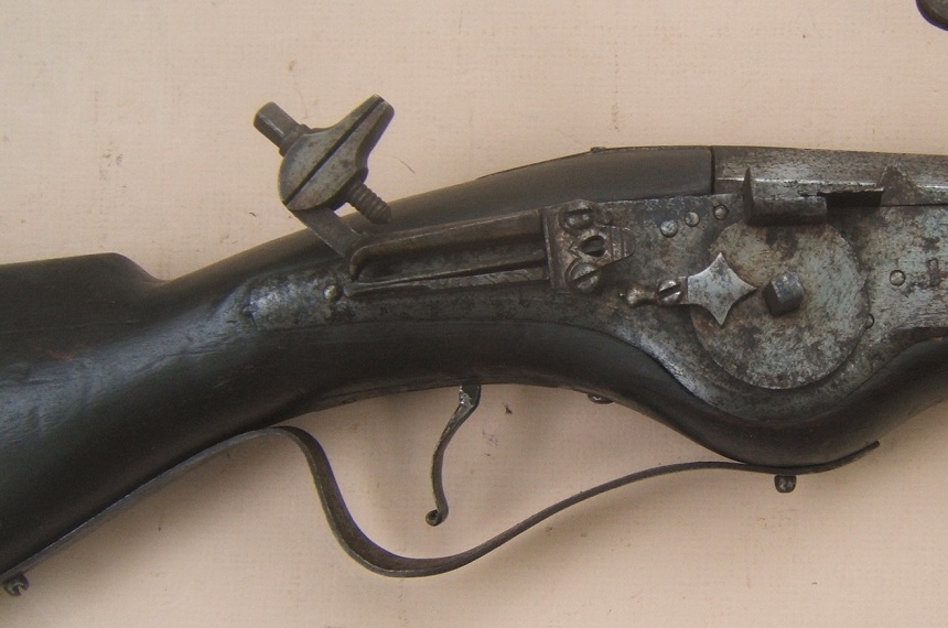 A RARE 30 YEARS WAR PERIOD GERMAN COMBINATION MATCHLOCK-WHEELOCK MILITARY MUSKET, ca. 1640 view 7