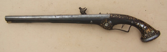 A FINE & RARE 30 YEARS WAR PERIOD/PILGRIM ERA SILESIAN/EASTERN GERMAN STAGHORN & MOTHER of PEARL INLAYED WHEELOCK OFFICER'S PISTOL, ca. 1630view 2