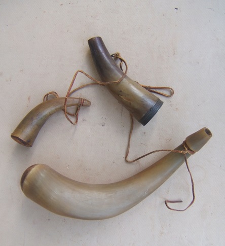  A VERY GOOD GROUPING of THREE (3)  EARLY/MID 19th CENTURY AMERICAN POWDER HORNS, ca. 1780-1850 view 2