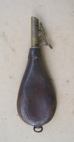 A FINE MID 19TH CENTURY LEATHER SHOT FLASK, ca. 1860 view 1