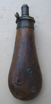 >A MID 19th CENTURY ENGLISH (SHEFFIELD) PLAIN COPPER POWDER FLASK,  by DIXON, ca. 1850s view 1