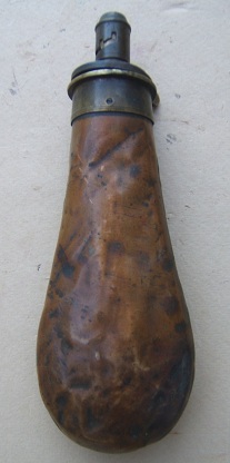 >A MID 19th CENTURY ENGLISH (SHEFFIELD) PLAIN COPPER POWDER FLASK,  by DIXON, ca. 1850s view 2