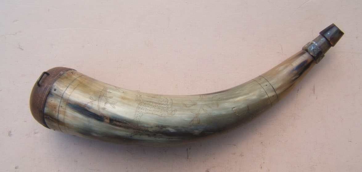  A VERY NICE EARLY 19TH CENTURY AMERICAN SAILOR-CARVED & I'D (ERNEST MILLER) POWDER HORN, ca. 1810 view 2
