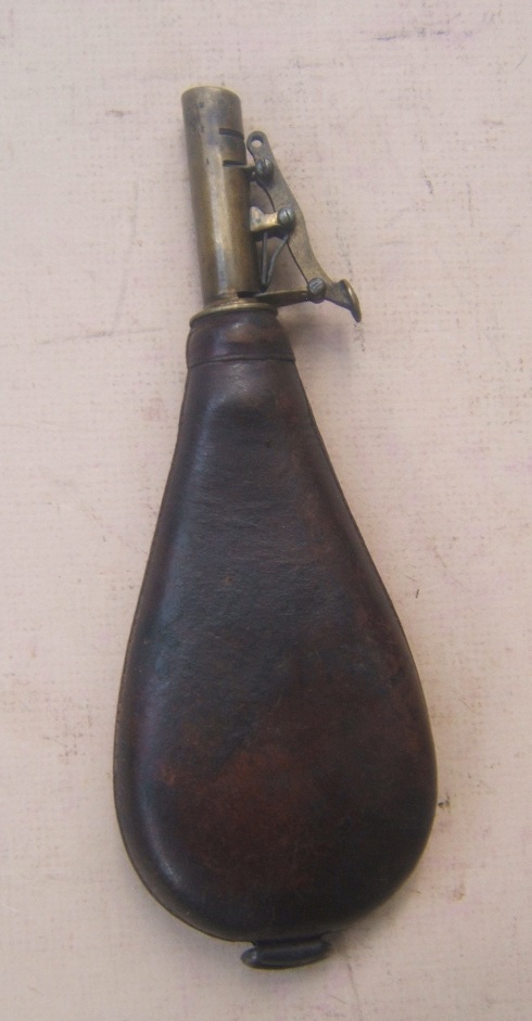 A FINE MID 19TH CENTURY LEATHER SHOT FLASK, ca. 1860 view 3