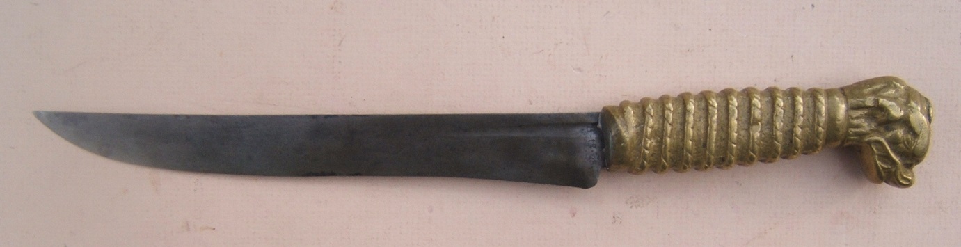 AFINE & UNUSUAL AMERICAN REVOLUTIONARY WAR PERIOD (ENGLISH or AMERICAN) FIGHTING KNIFE (MADE FROM AN ENGLISH DOG'S HEAD HANGER), ca. 1760 view 2