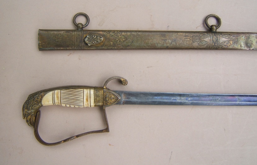 AN EARLY 19TH CENTURY AMERICAN REGULATION EAGLE HEAD INFANTRY OFFICER’S SWORD & SCABBARD, ca. 1821 view 1