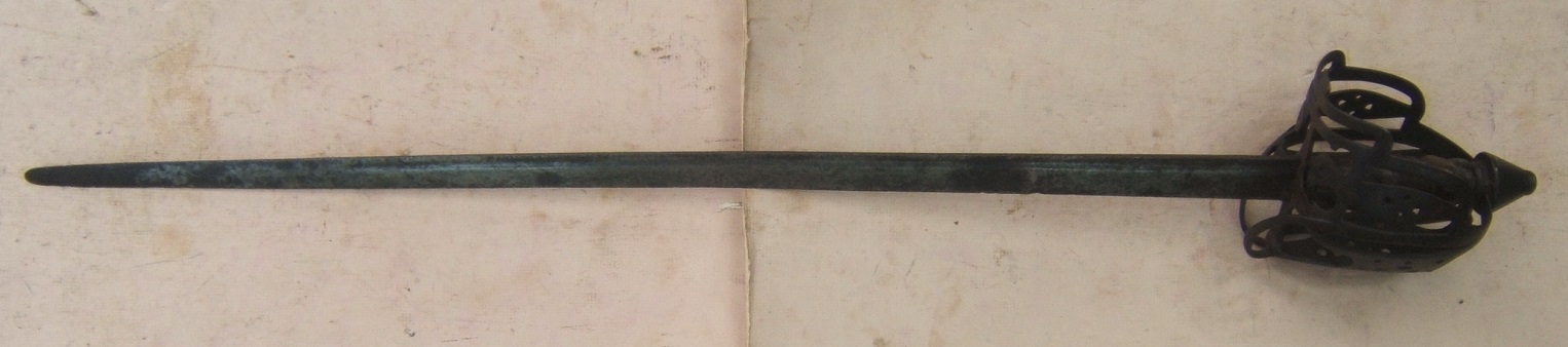 A VERY RARE & DESIRABLE FRENCH & INDIAN/AMERICAN REVOLUTIONARY WAR SCOTTISH ROYAL HIGHLAND REGIMENT INFANTRY-TYPE BASKET-HILT BACKSWORD, BY 