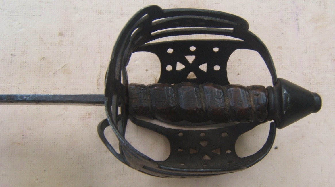 A VERY RARE & DESIRABLE FRENCH & INDIAN/AMERICAN REVOLUTIONARY WAR SCOTTISH ROYAL HIGHLAND REGIMENT INFANTRY-TYPE BASKET-HILT BACKSWORD, BY 