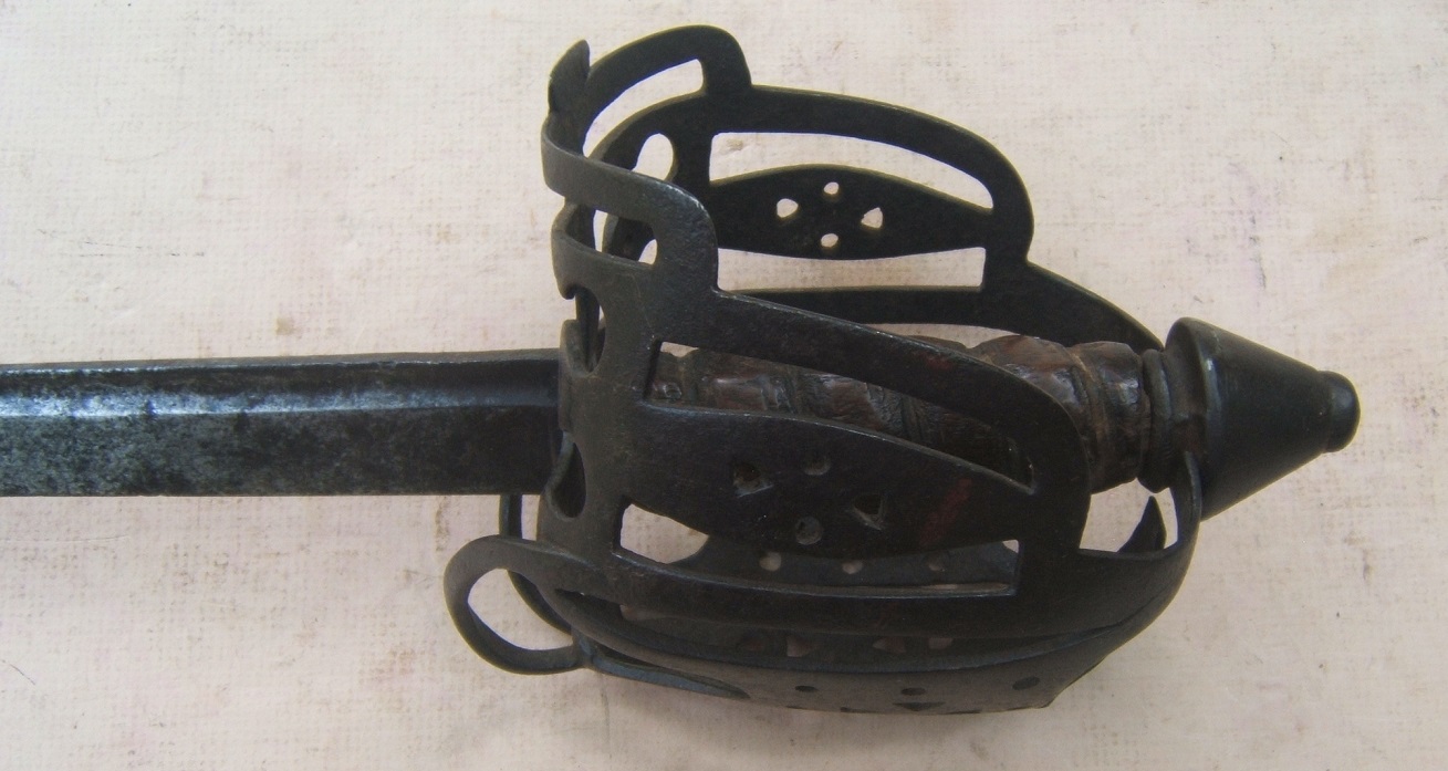 A VERY RARE & DESIRABLE FRENCH & INDIAN/AMERICAN REVOLUTIONARY WAR SCOTTISH ROYAL HIGHLAND REGIMENT INFANTRY-TYPE BASKET-HILT BACKSWORD, BY 