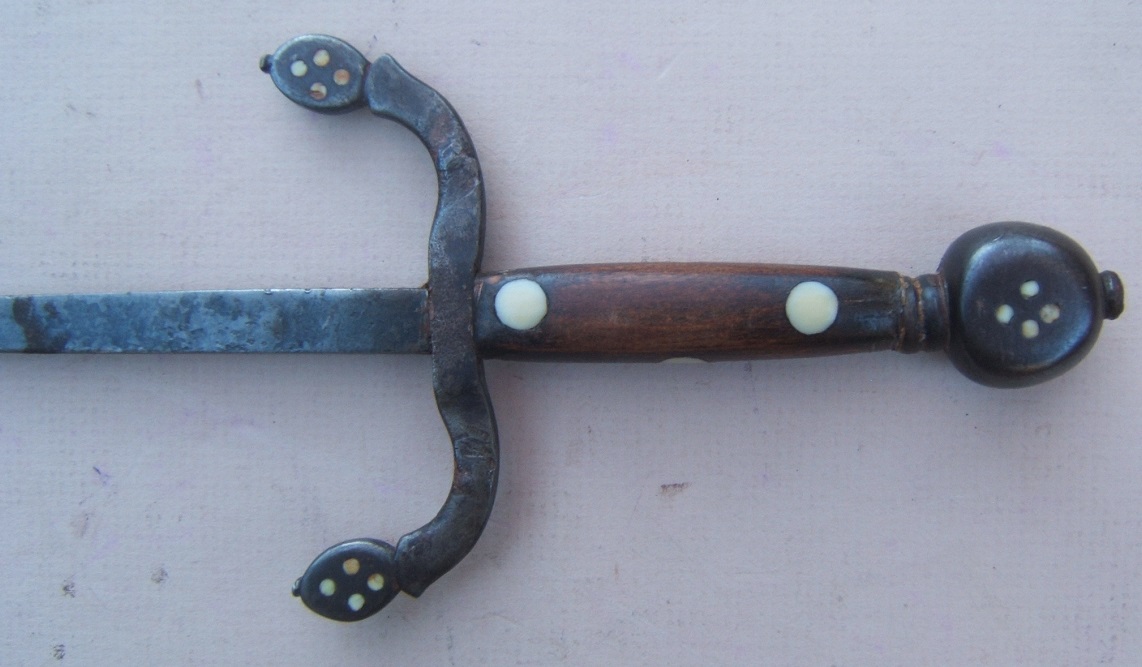 A VERY GOOD 17TH CENTURY ITALIAN STILETTO/LEFT HAND (MAIN GAUCHE) DAGGER w/ MOTHER OF PEARL INLAYED GRIP, ca. 1650 view 2