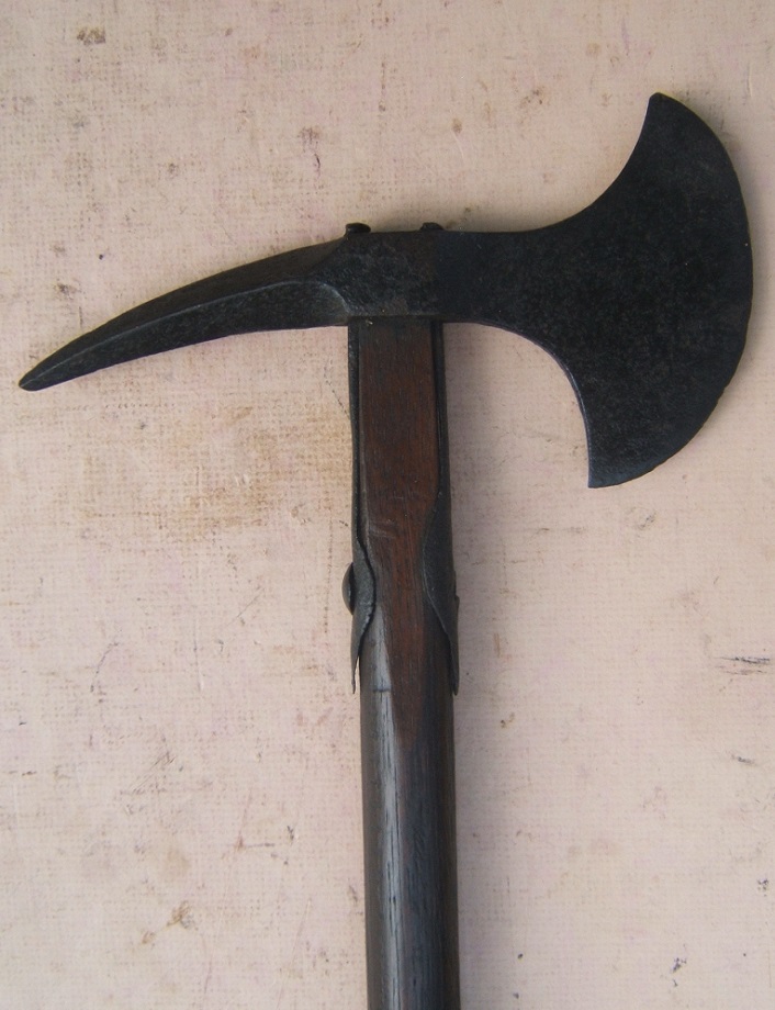 A VERY FINE & RARE AMERICAN REVOLUTIONARY WAR PERIOD FRENCH NAVAL BOARDING-AXE (HACHE de BORD), ca. 1750-1770 front