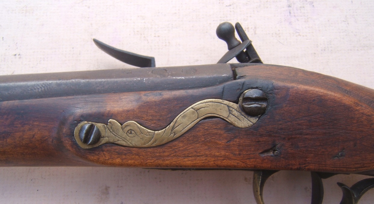 A VERY GOOD & RARE COLONIAL AMERICAN STOCKED ENGLISH DOGLOCK TRADE-GUN/UTILITY MUSKET, ca. 1680-1750 view 4